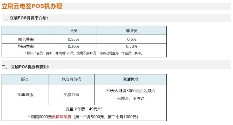 有线POS机办理费用一览表